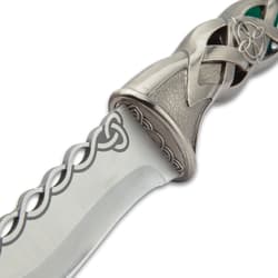 Twisted Celtic Dagger With Sheath - Stainless Steel Blade, Solid Steel Handle, Faux Emerald Accent - Length 10”