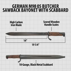 Diagram of German M98 05 bayonet with measurements