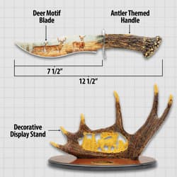 This image shows the dimensions of the Deer Bowie Knife.