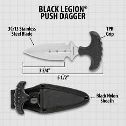 Demention shot of the black legion push dagger and sheath