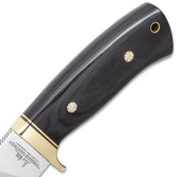 Hibben Chugach Hunter Knife With Sheath - 5Cr13 Stainless Steel Blade, Pakkawood Handle, Brass Hand Guard, Rosette Accents - Length 8 7/8”