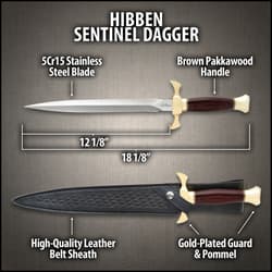 Diagram of Hibben Sentinel Dagger with specifications