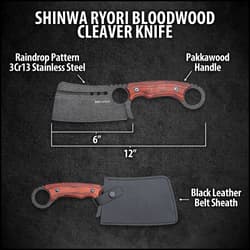 The handle scales are crafted of pakkawood, secured with heavy-duty screws, and the handle has an open-ring pommel