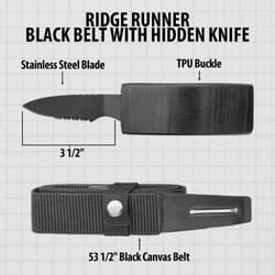 Diagram of black belt with hidden knife, labeled parts