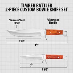 Diagram of two knives with dimensions and labels