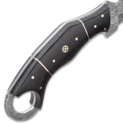 Timber Wolf Attila Karambit Knife - Damascus Steel Blade, Full-Tang, Micarta Handle Scales, Open-Ring Pommel - Length 9”