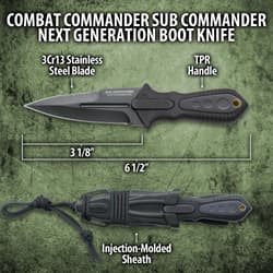 Combat Commander Sub Commander Next Generation Boot Knife - 3Cr13 Stainless Steel Blade, Brass Lanyard Hole - Length 6 1/2”