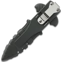 M48 Fang I Tactical Push Dagger And Sheath - Cast Stainless Steel Blade, Black Oxide Coating, TPR Handle - Length 7 3/8”