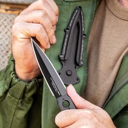 Undercover CIA Stinger Knife And Sheath - One-Piece 3Cr13 Steel Construction, Black Oxide Coating, Thru-Holes - Length 7 1/8”