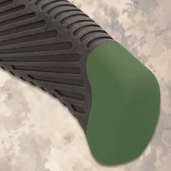Close-up of knife handle with green end
