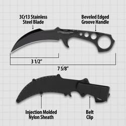 Knife with measurements and sheath details