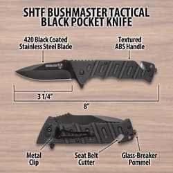 SHTF Bushmaster Tactical Black Pocket Knife