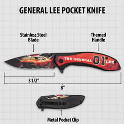 General Lee pocket knife with themed design and dimensions