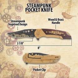 Diagram of steampunk pocket knife with dimensions