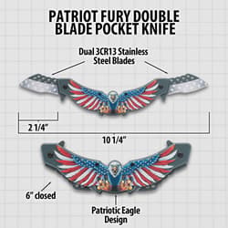 Diagram of double blade pocket knife with eagle design