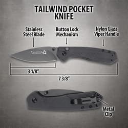 Diagram of Tailwind pocket knife with features labeled
