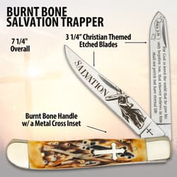 Diagram of pocket knife with Christian-themed blades