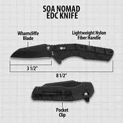 SOA Nomad EDC knife with measurements and features