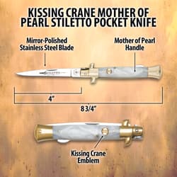 Kissing Crane Mother Of Pearl Stiletto Pocket Knife