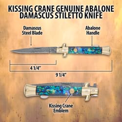 Kissing Crane Genuine Abalone Damascus Stiletto Knife
