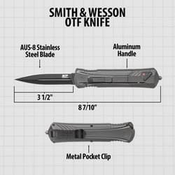 Diagram of Smith & Wesson OTF knife with measurements