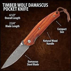 Damascus Timber Wolf Pocket Knife specifications