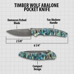 Diagram of Timber Wolf abalone pocket knife with dimensions