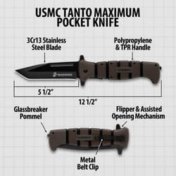 Diagram of USMC Tanto knife with specifications