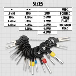 Full image showing the different sizes of the Terminal Puller Pin Extractor.