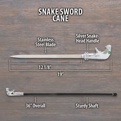 Diagram of snake sword cane with measurements