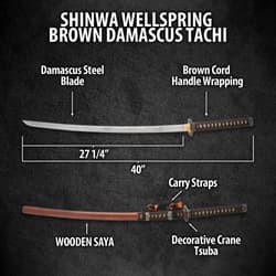 Wellspring Brown Damascus Tachi specifications