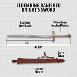 Diagram of sword with measurements and sheath