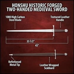 Diagram of two-handed medieval sword with measurements