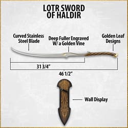 Diagram of LOTR Sword of Haldir with measurements and details