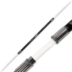 The twin ninja sword sticks can combine to become a 63” double-bladed ninja spear.