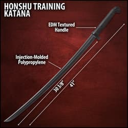 Honshu Practice Katana - One-Piece Polypropylene Construction, Textured Handle, Mimics Real Katana, For Training - Length 41”