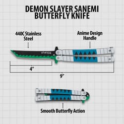 Diagram of Demon Slayer Sanemi butterfly knife with measurements