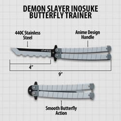 Diagram of butterfly knife with dimensions and features
