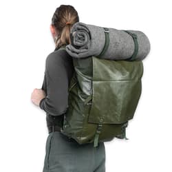 The rucksack is made of nylon-reinforced, vinyl fabric, which means it’s water-resistant and will not deteriorate over time