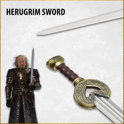 Herugrim sword with character in armor holding it