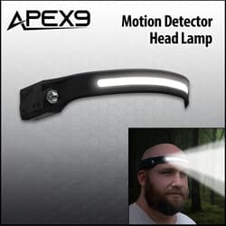Motion detector headlamp with person wearing it