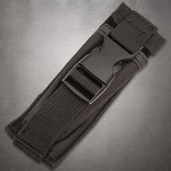 Black nylon sheath with buckle for carrying a knife