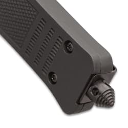 Close-up of a knife handle with screws