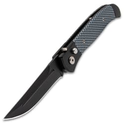 A side view of the automatic pocket knife