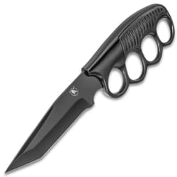 Sentry Knucklebuster Knife With Sheath - Stainless Steel Blade, Non-Reflective Finish, Aluminum Handle - Length 9 1/4”