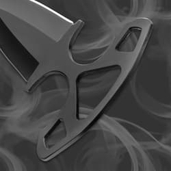 Close-up of the skeletonized handle of the Black Legion Shadow Dagger on a smoky background