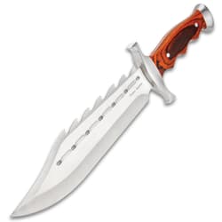 Timber Rattler Sinful Spiked Bowie Knife With Nylon Sheath - Spiked Back Blade, Ergonomic Hardwood Handle - 15" Length