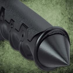 At the end of the cast aluminum handle is a glass breaker pommel.