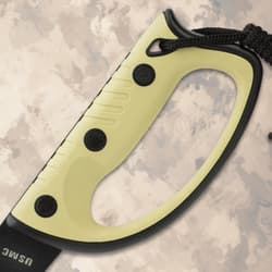 Close-up of yellow injection-molded knife handle