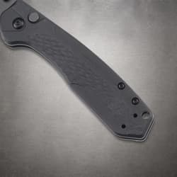Close-up of knife handle with textured grip